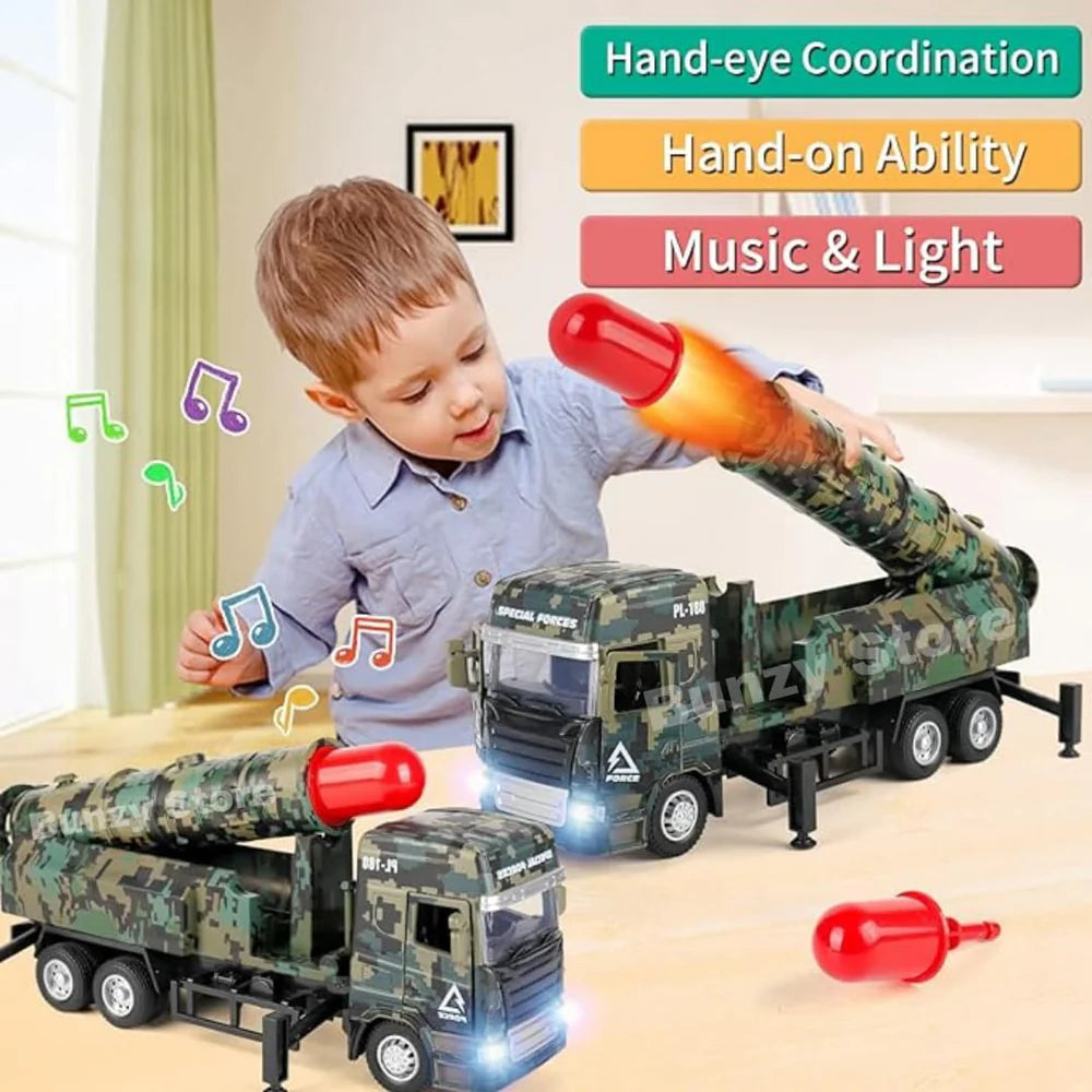 PULL BACK & GO MISSILE LAUNCHER TRUCK FOR KIDS - MISSILE VEHICLE MODEL FOR CHILDREN BOYS GIRLS - MILITARY DIE CAST FIGHTING TRUCK GIFT FOR BOYS - ARMY OPERATIONS METAL TRUCK TOY [SIZE:-21CM*11CM*7CM]