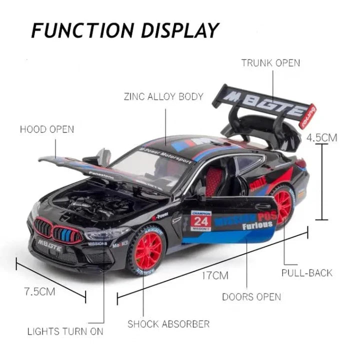 BMW M8 GTE SPORTS 1:32 DIECAST METAL TOY CAR (MULTICOLOUR :- BLACK, WHITE)