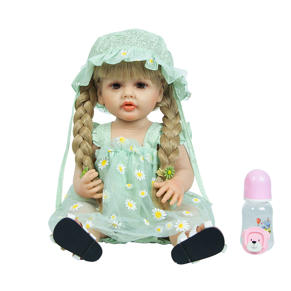 Baby Reborn Toddler Baby Dolls Silicone Full Body Girl 22 inch Long Hair Anatomically Correct Waterproof Dolls Reborn Multicolour Dress Birthday Gift Set for Girls