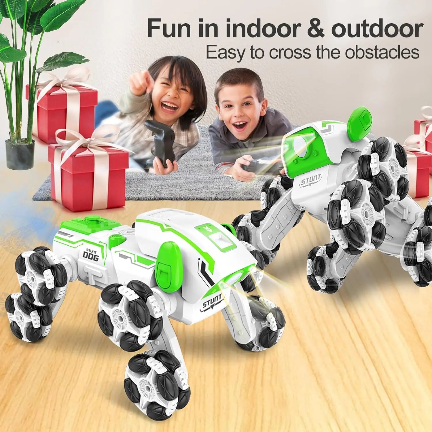 Robot Dog , 8WD Remote-Control-Dog with Spraying Light, 2.4Ghz All Terrain RC Stunt-Dog , 360°Rotating RC Truck Toys for Kids 8 9 10 11 12 Year Boys Girls Christmas Birthday Gift