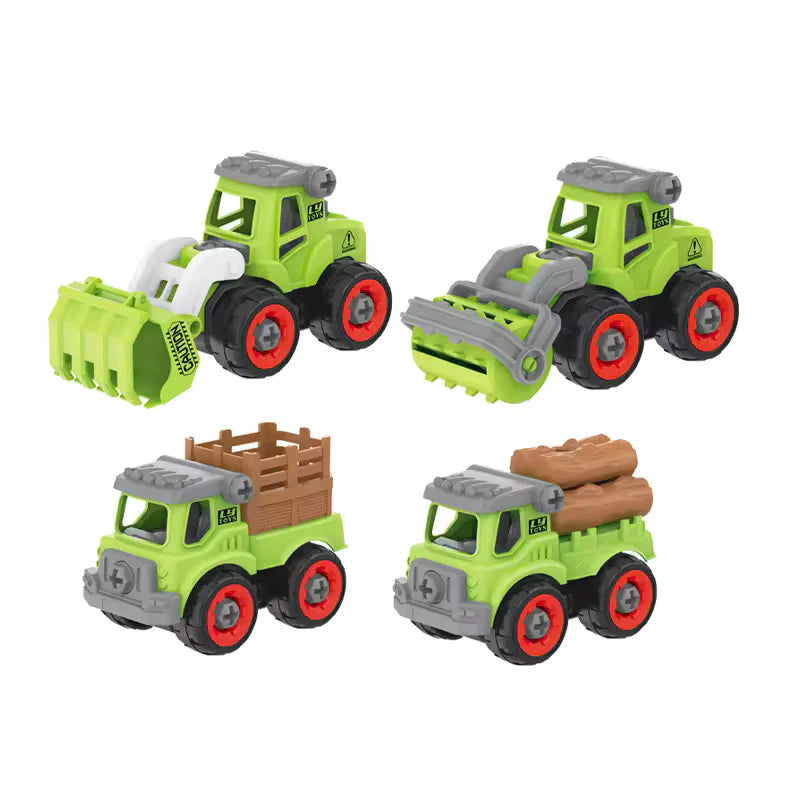 FARM VEHICLES WITH SCREW DRIVER FOLDABLE DIY TRUCK TOY PACK OF 4 WITH 1 SCREWDRIVER TOOLS, FARM TRUCK VEHICLE SET TOYS FOR KIDS TAKE APART TOYS FOR TODDLERS