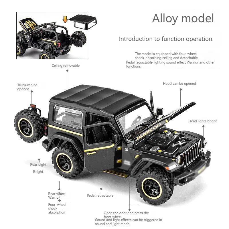 JEEP WRANGLER RUBICON 1:32 DIECAST METAL TOY CAR (MULTICOLOUR :-BLACK, YELLOW,  SKYBLUE, GREEN)