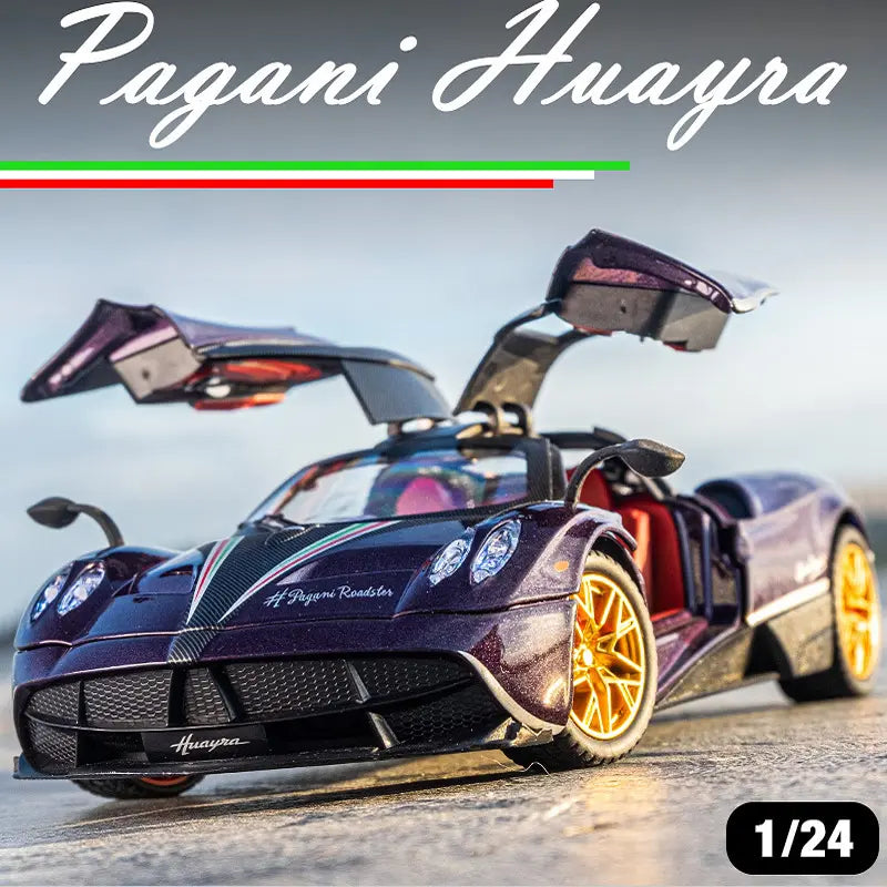 PAGANI HUAYRA 1:24 DIECAST METAL TOY CAR WITH OPENABLE DOOR AND SOUND LIGHT, GIFTS TOYS FOR KIDS【 MULTICOLOR 】[SIZE : 20.5CM* 8.8CM*5CM]