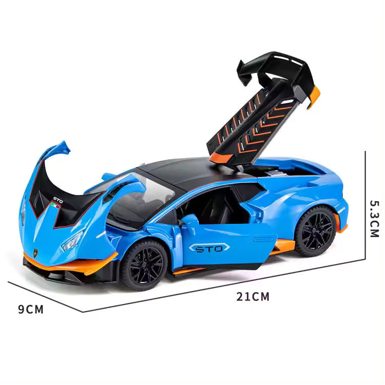 Lamborghini Huracan STO 1:24 Diecast Metal Toy Car Openable Door and Sound Light, Gifts Toys for Kids (Multicolor, Pack Of1) [Size : ‎21.5 Cm*9 Cm*5.5Cm]