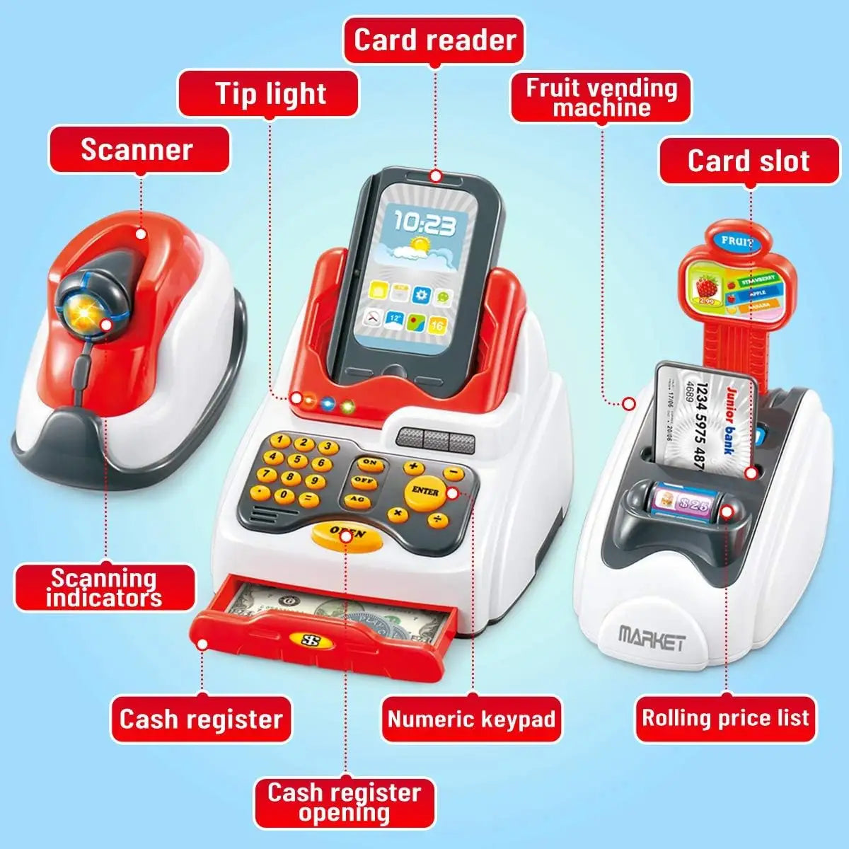 Famous Quality Toy Cash Register for Kids with Checkout Scanner, and Food Shopping Play Money and Food Shopping Play Set (Pack of 1 Set)