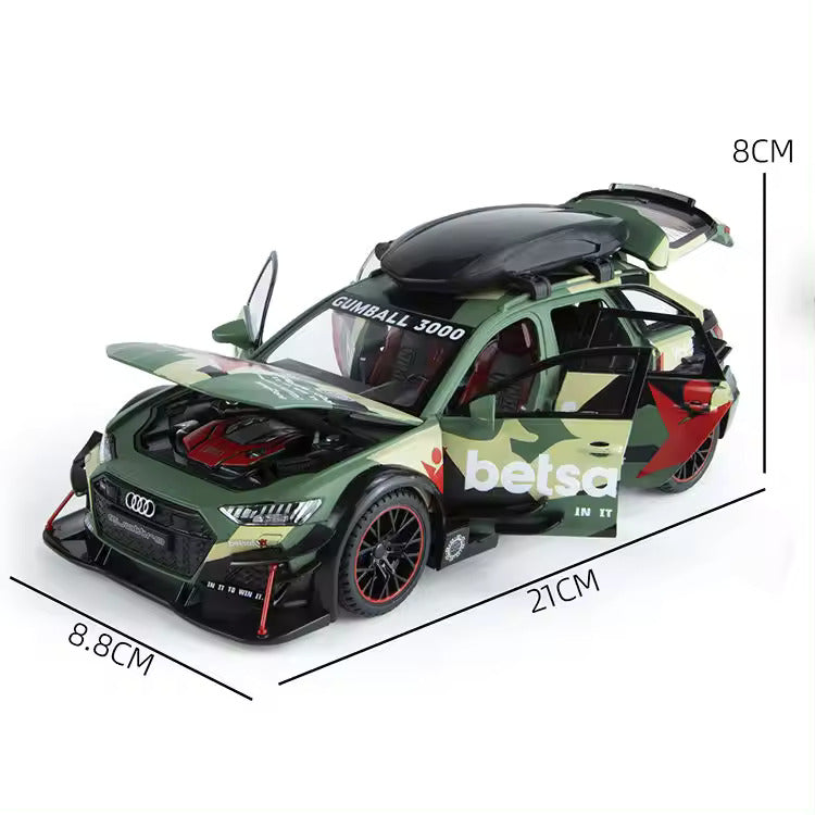 Audi RS6 Militery Supercar 1:24 Diecast Metal Toy car for Kids with Openable Doors & Light, Music Toy Vehicle for Kids - Colours as Per Stock【 MULTICOLOR 】