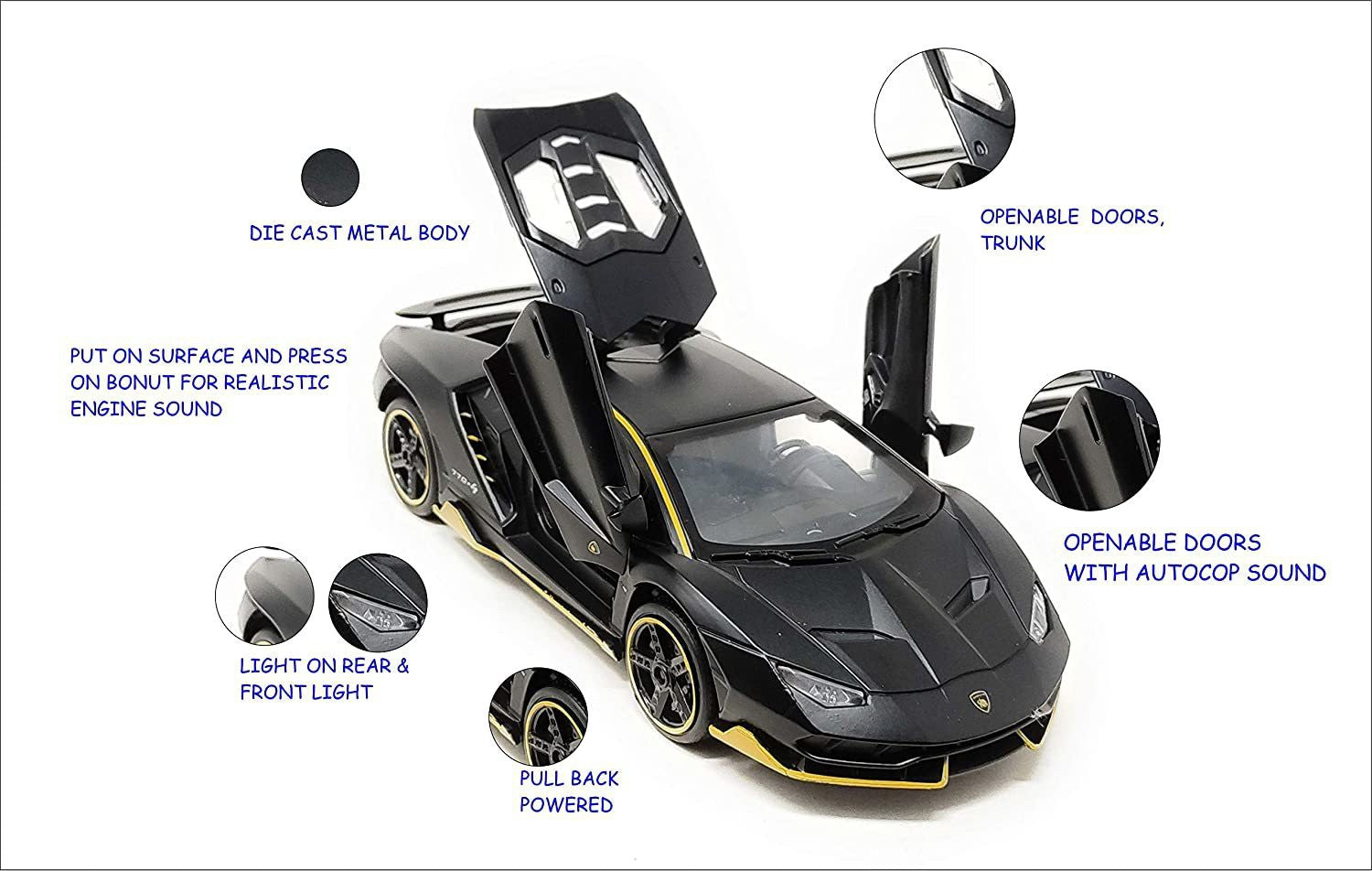 Lamborghini 1:32 DieCast Metal Toy Car Light & Sound  (Multicolor, Pack Of: 1)