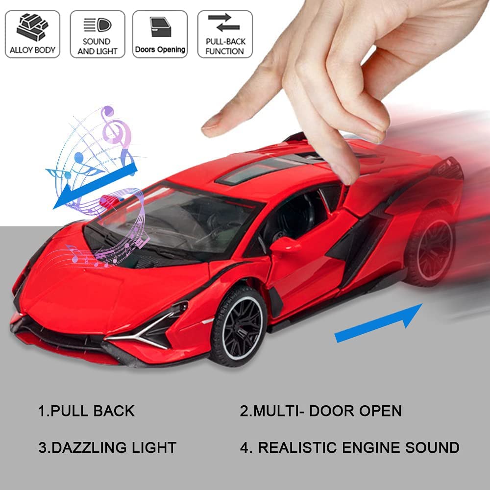 Lamborghini Sian 1:24 Die-Cast Alloy Metal Toy Car Light & Sound Multicolor (Multicolor, Pack Of1)