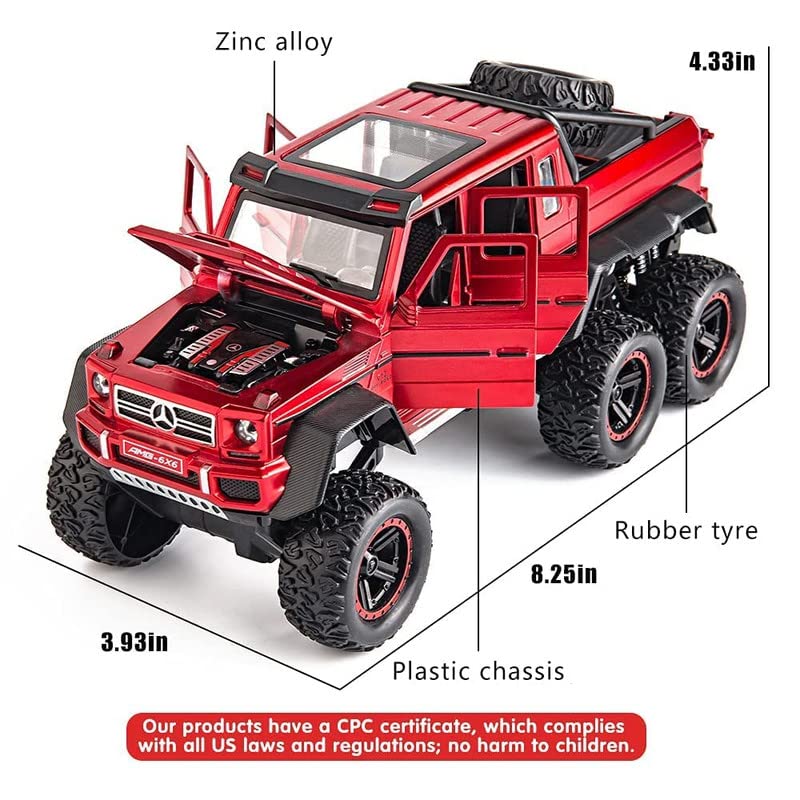 Mercedes Benz G63 6x6 1:22 Diecast Metal Toy Car (Muticolour :- Red, Black, White) [Size : 21Cm*9Cm*10Cm]