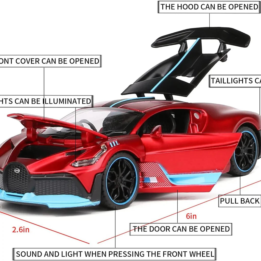 Bugatti Divo Sport 1:32 Diecast Metal Toy Car Pullback Toy Car with Sound and Light Best Toys Gifts For Kids (Multicolor, Pack Of1)