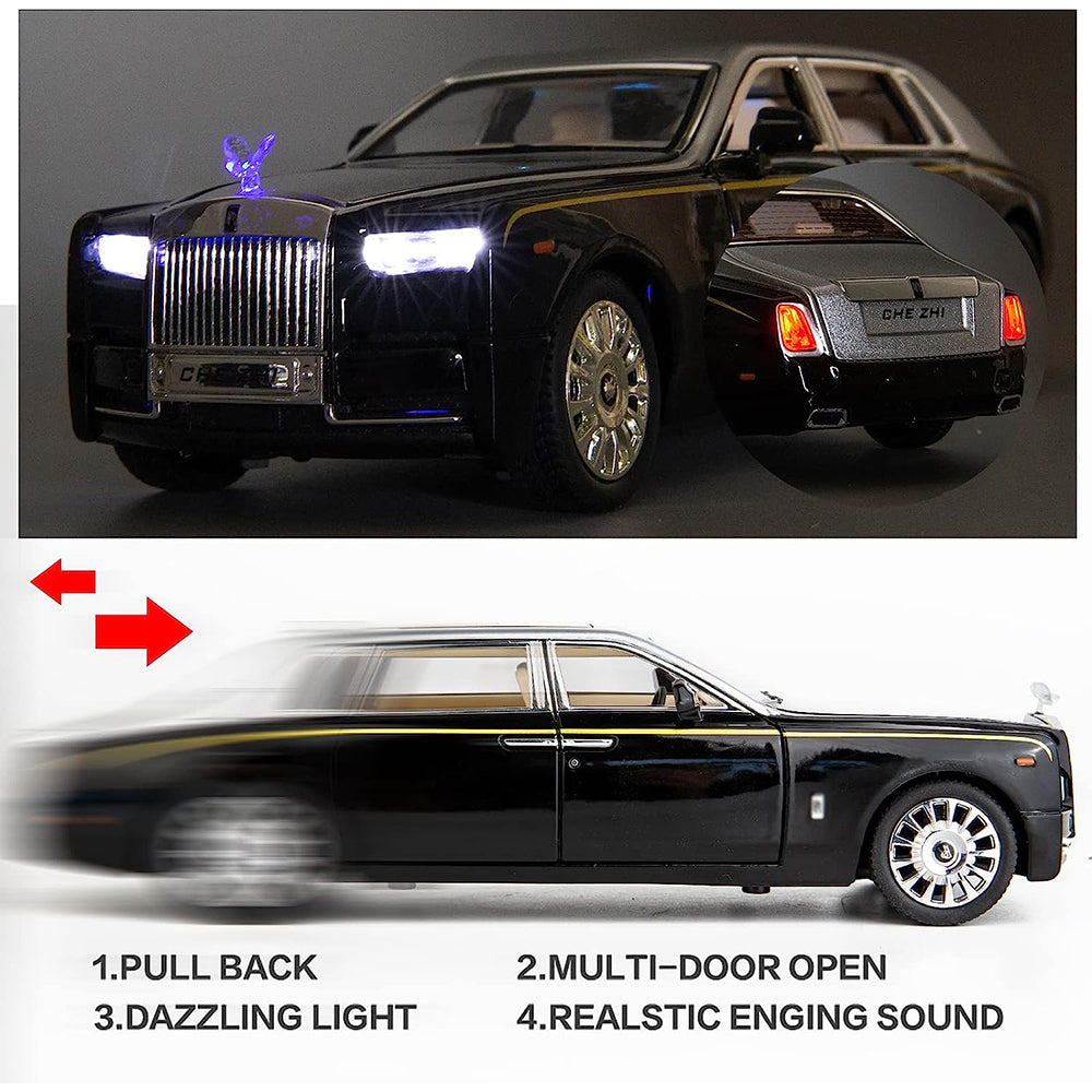 Rolls Royce Phantom 1:32 Diecast Metal Toy Car For Kid Sound And Light (Multicolour :- Black, White, Silver)