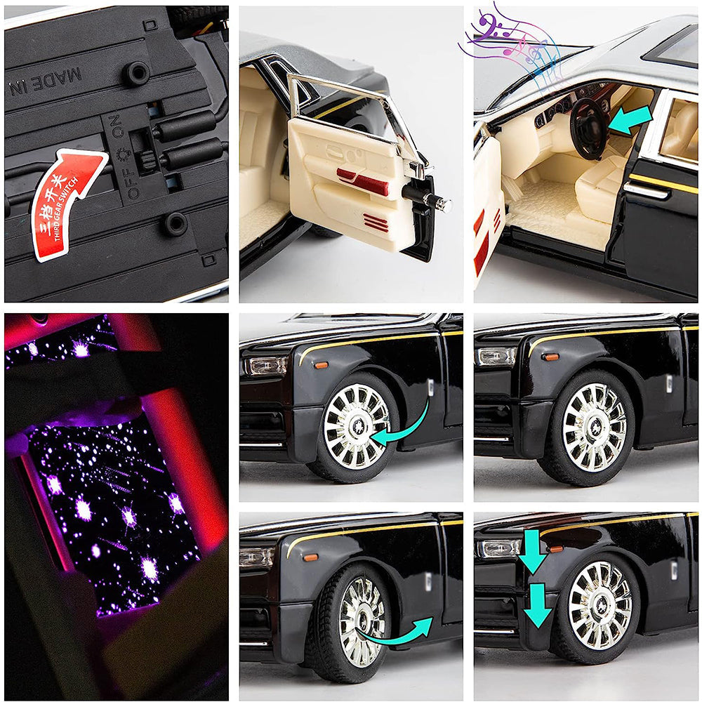 Rolls Royce Phantom 1:32 Diecast Metal Toy Car For Kid Sound And Light (Multicolour :- Black, White, Silver)