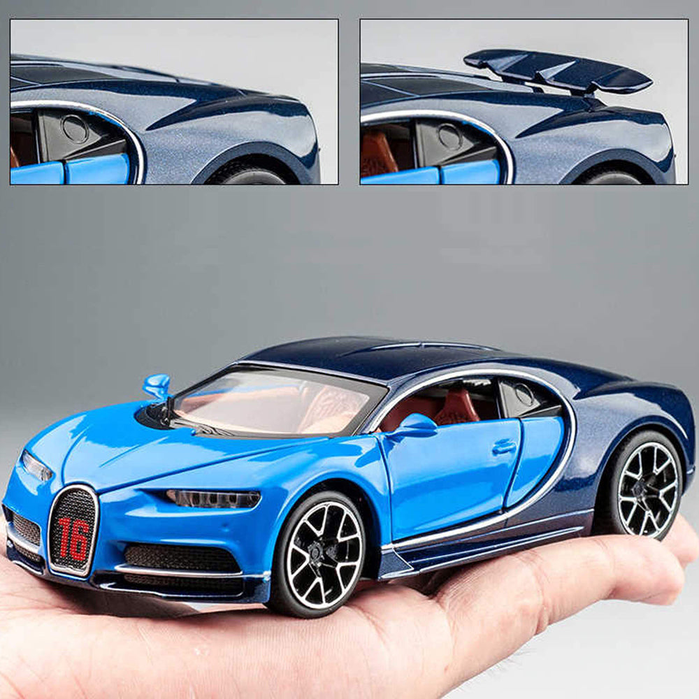 Bugatti Chiron 1:32 DieCast Alloy Metal Luxury Toy Car ( Multicolour :- Black, Blue, Red)