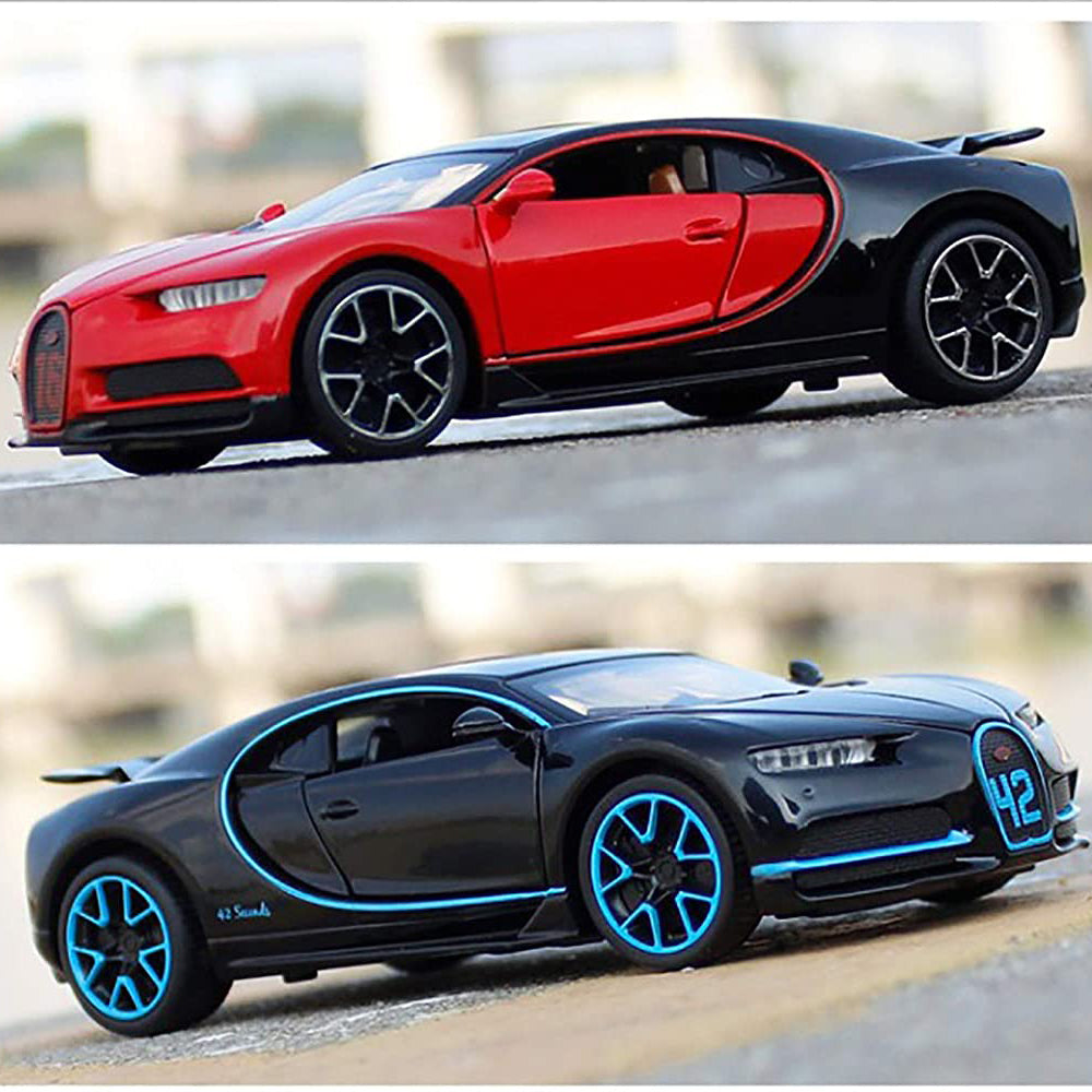 Bugatti Chiron 1:32 DieCast Alloy Metal Luxury Toy Car ( Multicolour :- Black, Blue, Red)