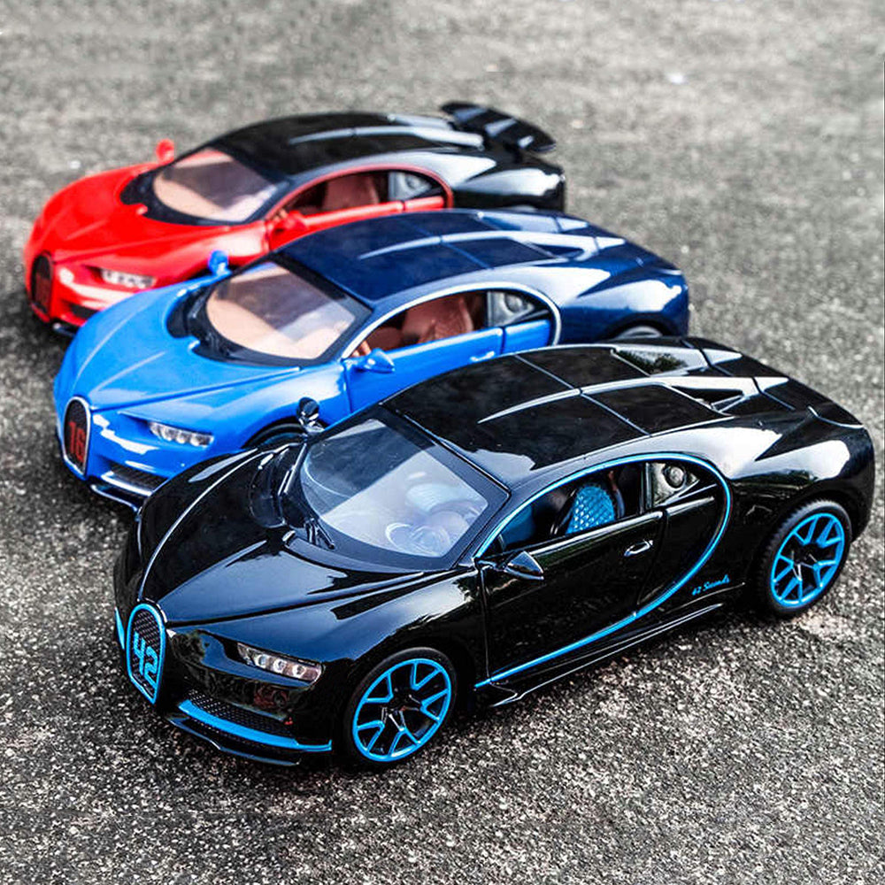 Bugatti Chiron 1:32 DieCast Alloy Metal Luxury Toy Car ( Multicolour :- Black, Blue, Red)