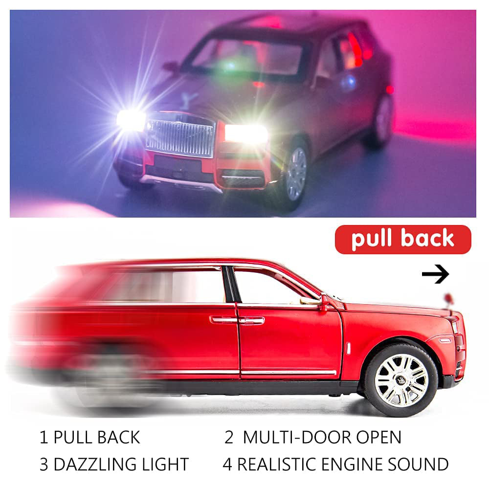 Rolls Royce Cullinan 1:24 Die Cast Metal Toy Car Light And Sound For Kids (Black, Red, Blue, Pack Of 1)