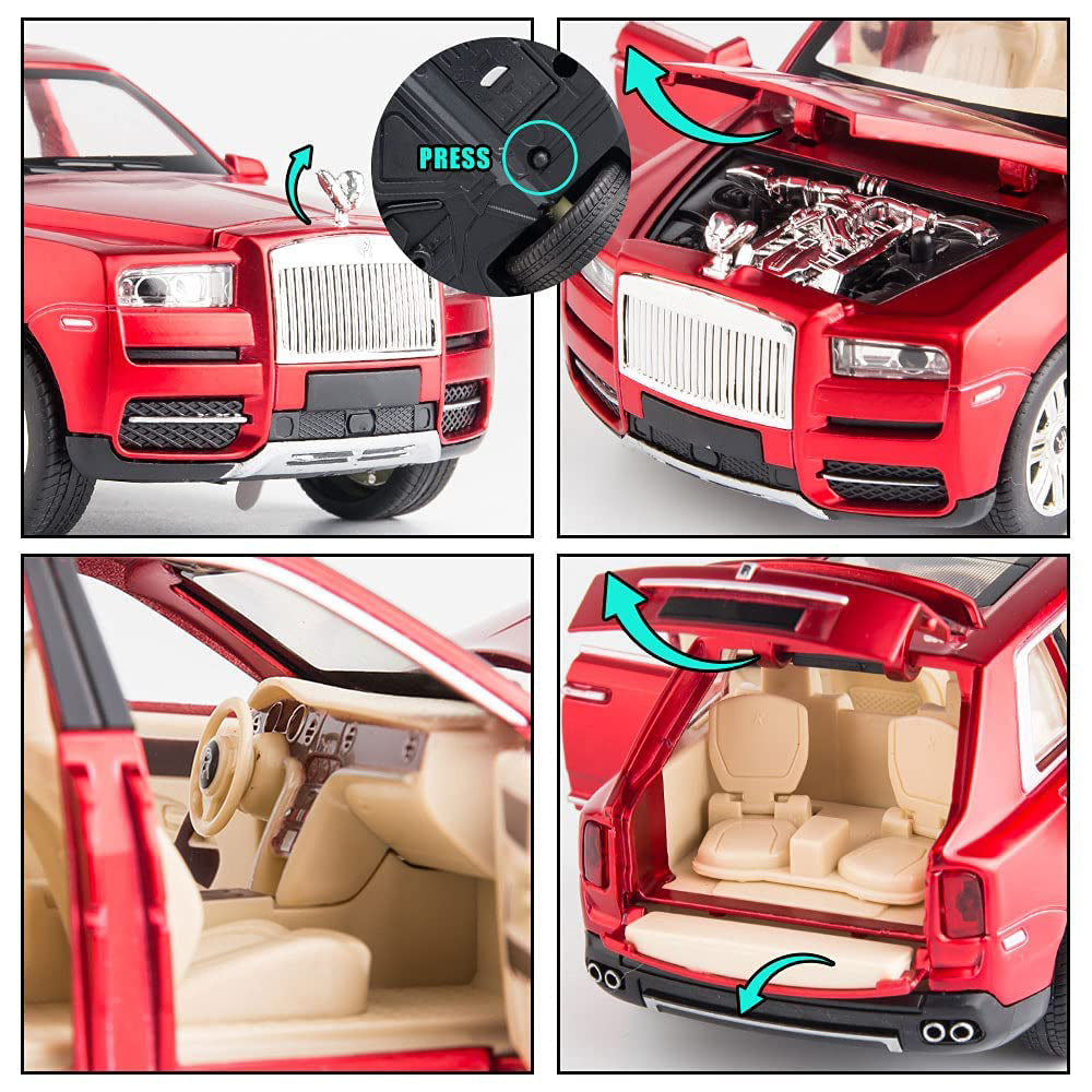 Rolls Royce Cullinan 1:24 Die Cast Metal Toy Car Light And Sound For Kids (Black, Red, Blue, Pack Of 1)