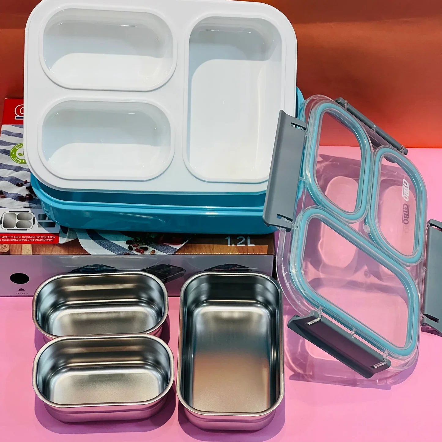 3 compartment Lunchbox  for Adults/Teenegers Tiffin Box, Snacks Box with removable inner bowls