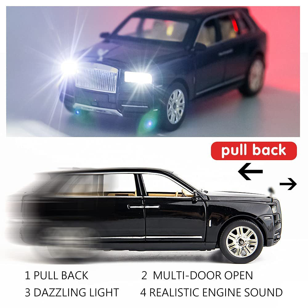 Rolls Royce Cullinan 1:24 Die Cast Metal Toy Car Light And Sound For Kids (Black, Red, Blue, Pack Of 1)