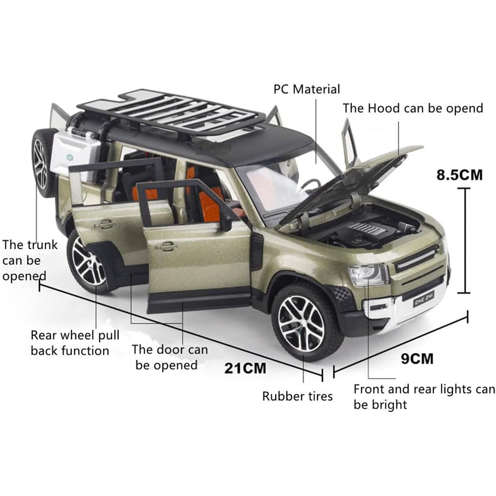 Defender Land Rover 1:24 Die Cast Metal Toy Car Light & Sound (Multicolour :- Green, White, Silver) (Pack Of1)